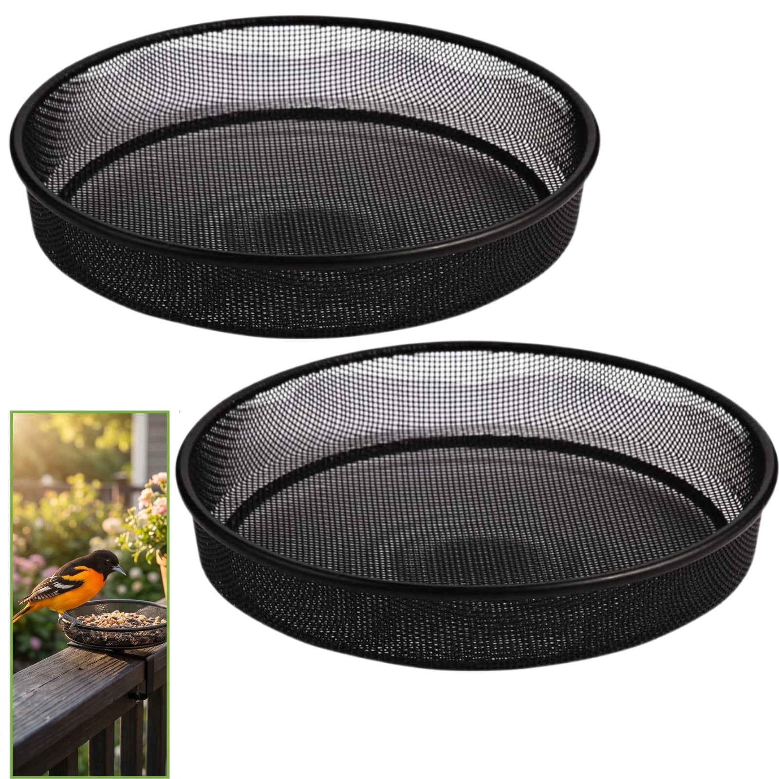 2pcs Metal Round Bird Feeders Tray, Wild Birds Seed Feeder Tray, Bird Mesh Tray Outdoor Accessory for Humming Feeder Station