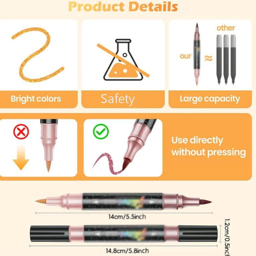 24/48/72/96 Colors Glitter Effect Brush Markers, Double Line Painting Pens, Outline Painting Markers with Vibrant Ink, Fun Creative Tool, For DIY Crafts, Greeting Cards, Doodling (48colors)