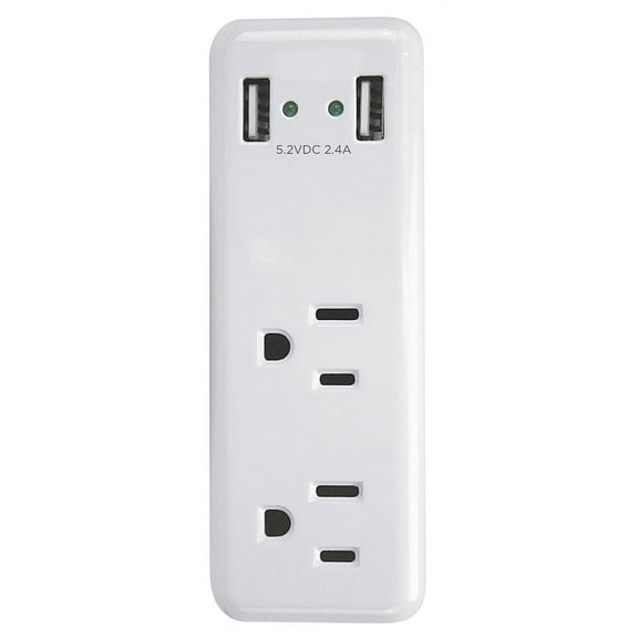 PowerZone ORUSB242 Outlet Charger, 2 -USB Port, 2 -Outlet, White