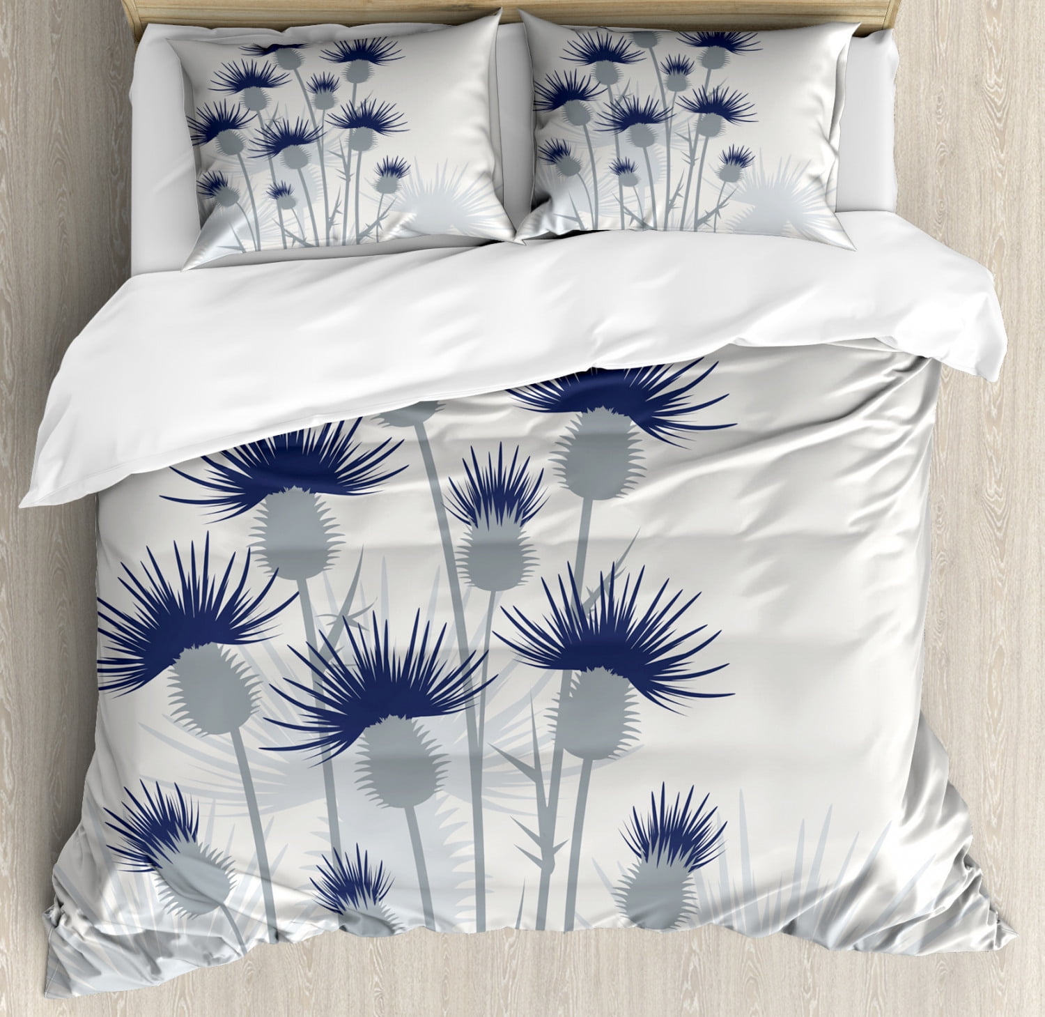 Thistle Queen Size Duvet Cover Set, Gardening Theme Abstract Graphic ...