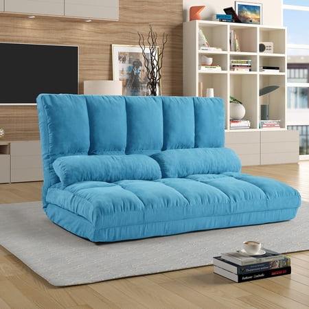 Kumji Double Chaise Lounge Sofa with 2 Pillows  Thicken Floor Double Chaise  Folding Lounge Sofa  Floor Gaming Chairs  Lazy Sofa Softly Cushioned for Living Room Bedroom  for Teens Adults  Blue