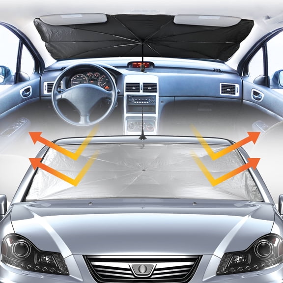 Xtreme Car Windshield Sun Shade Umbrella, Foldable Car Window Sunshade with Reflective Material, UV Block & Heat Protection, Compact Storage, Fits Most Vehicles