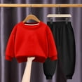 thumbnail image 2 of Odeerbi Kids Boys Girls Winter Warm Fleece Sweatsuits Two Piece Outfits Set Solid Color Hoodie Jogger Pants Set Children Velvet Casual Tracksuit Red, 2 of 4