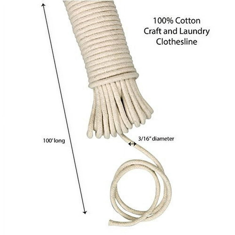 Household Essentials 04800 All-Purpose Cotton Clothesline Rope, 100 Ft  Length
