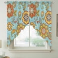 thumbnail image 2 of Turquoise Boho Floral Swag Valances for Windows, Kitchen Curtains 36 Inch Length 2 Panels Set, Vintage Abstract Art Ethnic Flowers Short Curtains for Small Windows Rod Pocket Cafe Curtains 28"x36", 2 of 8