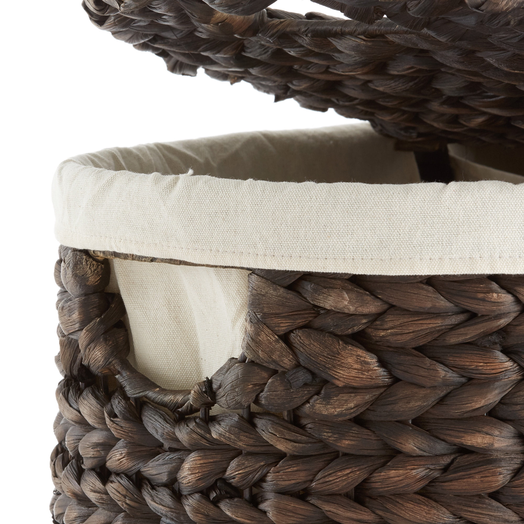 Casafield Oval Laundry Hamper with Lids and Removable Liner Bags - Espresso Dark Brown, Woven Water Hyacinth 2-Section Laundry Basket for Clothes