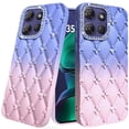 thumbnail image 2 of For Motorola Moto G Stylus 5G 2025 Fashion Flower Design Sparkle Glitter Shimmer Rhinestone Bling Floral Accents, Leather Texture TPU Cover, XPM Phone Case [Light Blue /Light Pink], 2 of 10