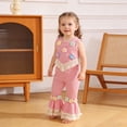 thumbnail image 4 of Mifsaly Toddler Girls 2 Piece Boho Outfits Set Sleeveless Ribbed Knit Tank Tops and Flare Pants with 3D Crochet Flowers Tassel Trim Vintage Summer Cute Daily Wear Clothes, 4 of 9