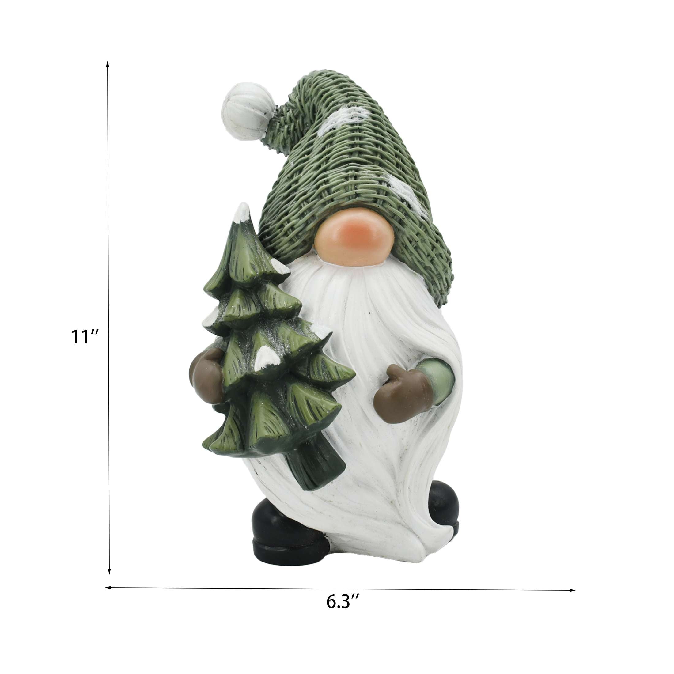 Holiday Time 11" Christmas Resin Gnome Decoration, Green, 1 Count, Measures 11" in height