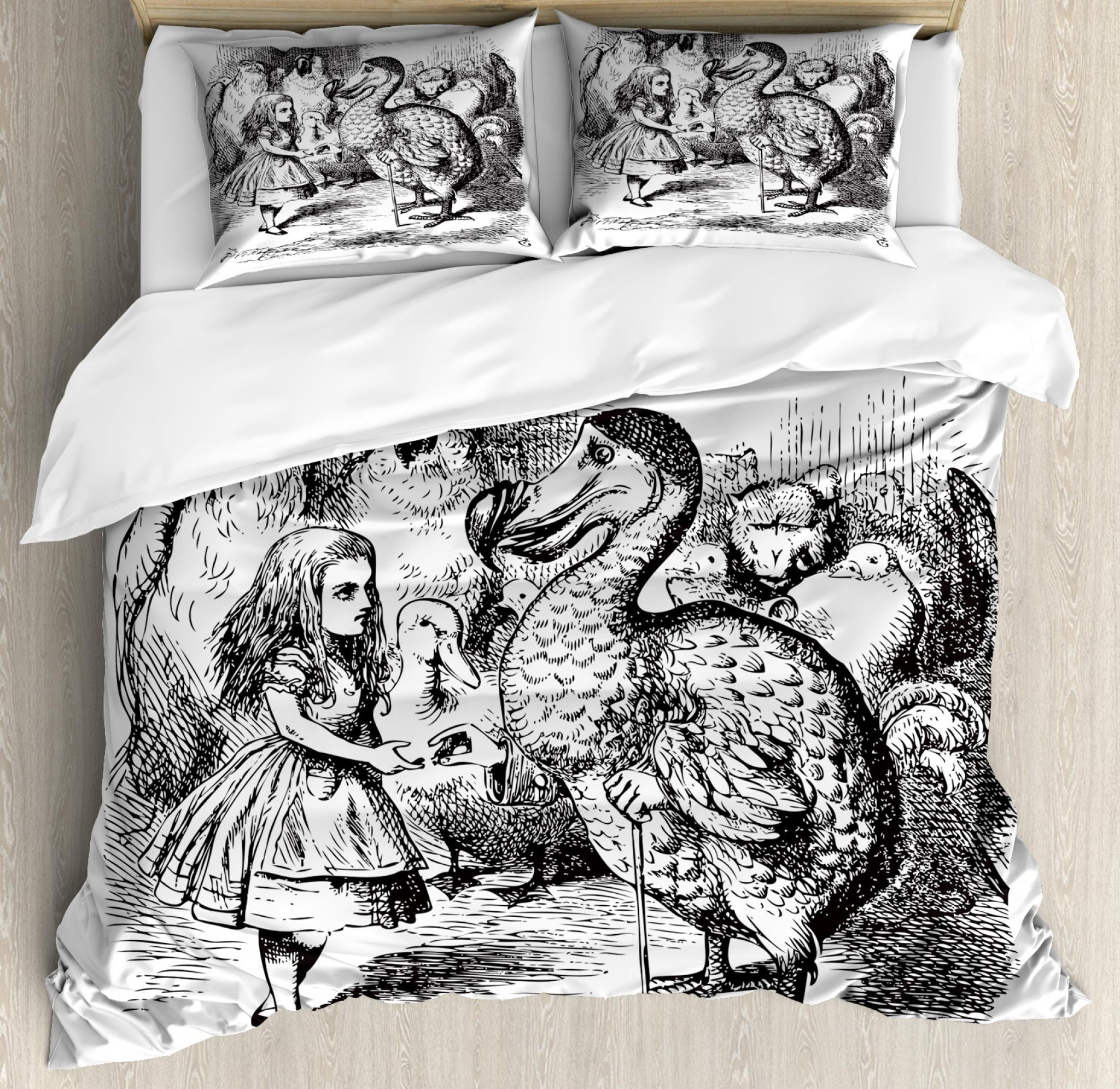 Kids King Size Duvet Cover Set Alice In Wonderland With Dodo Animal Kids King Size Duvet Cover Set Alice In Wonderland With Dodo Animal Adventures Big Bird Sketch Children Theme Decorative 3 Piece Bedding 2 Pillow
