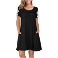 thumbnail image 1 of Casual Pullover O-Neck Lace Solid Color Short Skirt Loose Women's Dress, 1 of 7
