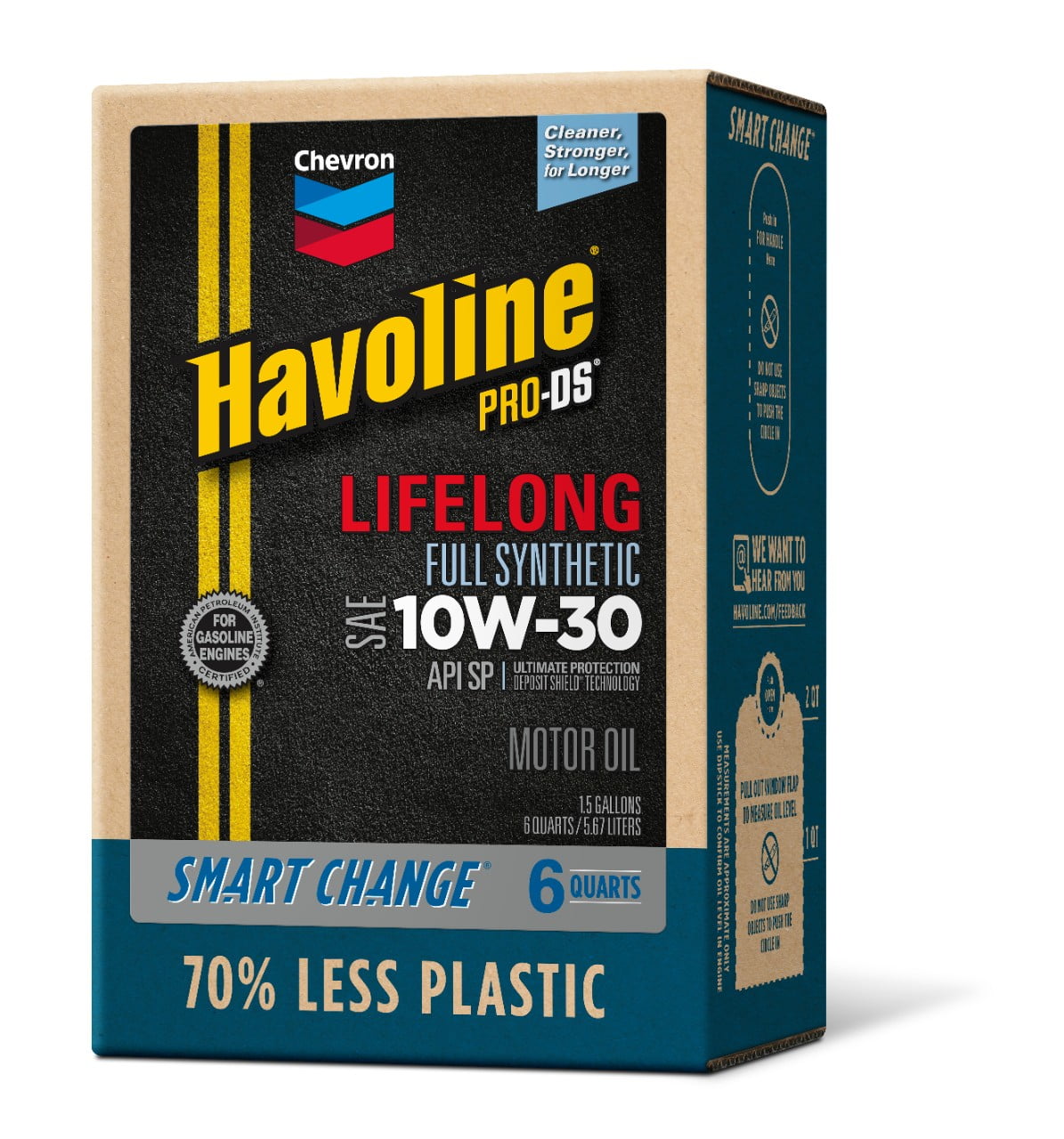 Chevron Havoline Lifelong Full Synthetic Motor Oil, 10W-30, 6 Quart Smart Change Box