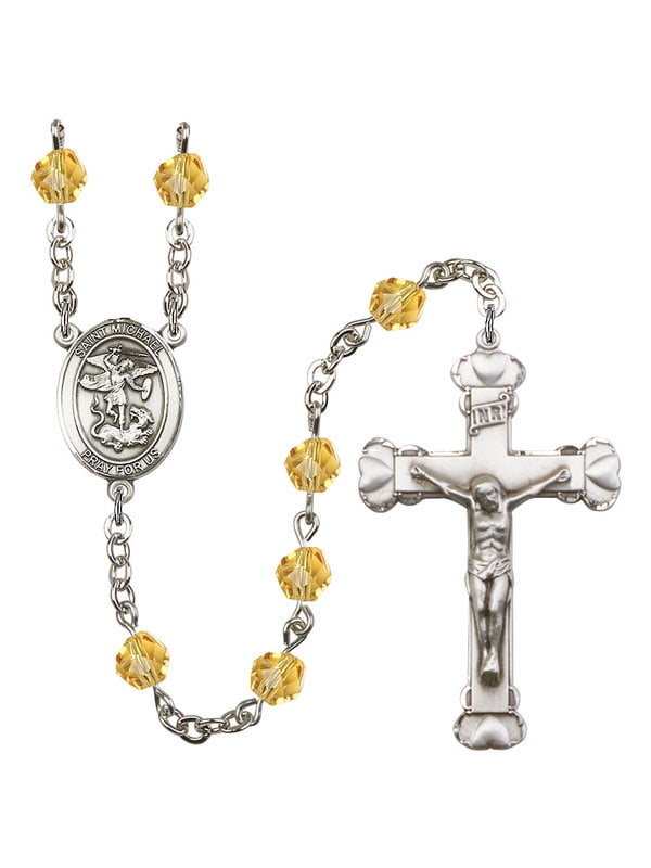 Bonyak Jewelry 18 Inch Rhodium Plated Necklace w// 6mm Blue December Birth Month Stone Beads and Guardian Angel Charm