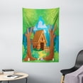 thumbnail image 1 of Log Cabin Tapestry, Countryside Theme Cartoon Image of a Wooden Shed in a Forest During Spring Season, Wall Hanging for Bedroom Living Room Dorm Decor, 40W X 60L Inches, Multicolor, by Ambesonne, 1 of 2