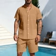 thumbnail image 4 of VBTAPA Mens 2 Piece Cotton Linen Outfits Summer Beach Matching Sets Short Sleeve Button Down Shirts and Shorts Set with Pockets Yellow XXL, 4 of 6