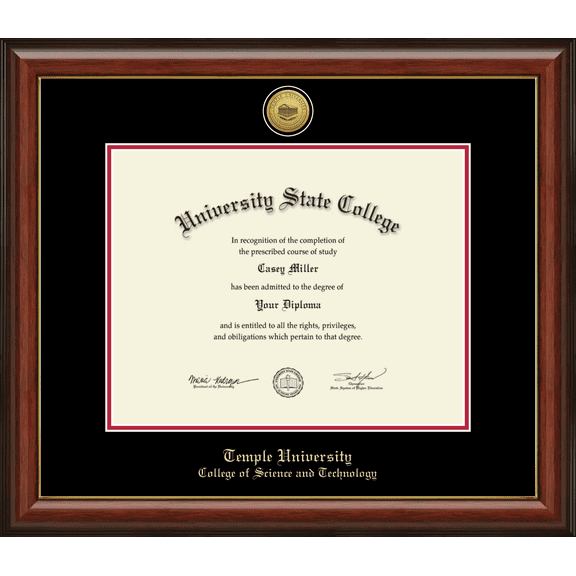 Temple University College of Science and Technology Diploma Frame, Document Size 14" x 11"