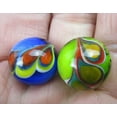 thumbnail image 4 of Big Game Toys~2 Peacock 16mm Handmade Art Glass Orange Blue Green Yellow Red Design Marbles Feather Swirl, 4 of 6