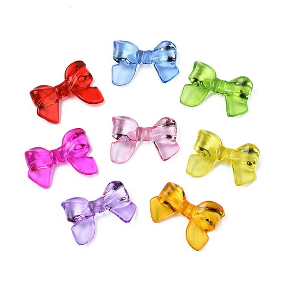 20pcs Transparent Acrylic Beads Bowknot Mixed color 24x33x7mm Hole: 1.8mm Multi-color