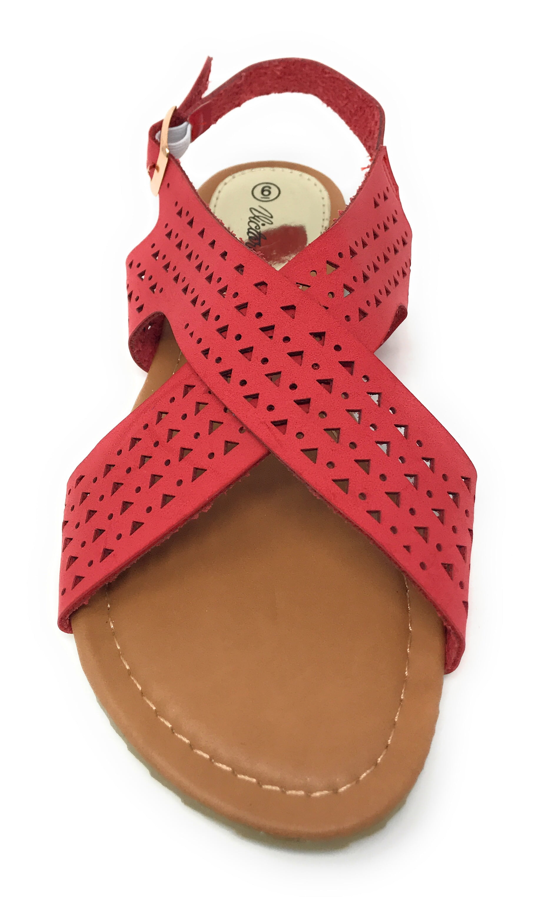 Victoria K Women's Perforated CrissCross Straps With Side Buckle Sandals