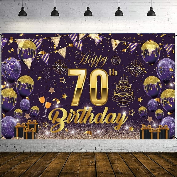 Happy 70th Birthday Banner Purple and Gold 70th Birthday Party Decorations for Women Men Cheers to 70 Years Old Birthday Balloons Background Backdrop Banners