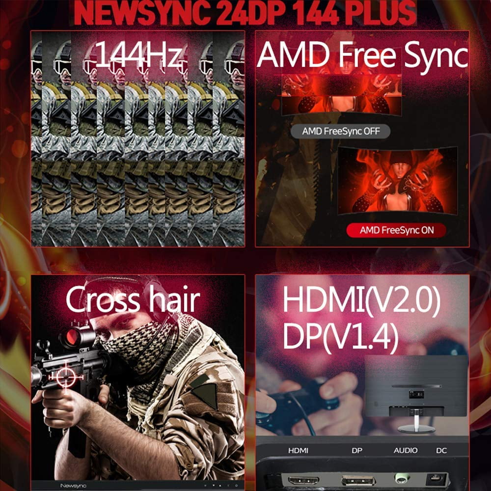 New Newsync 24 Inch Real 144hz 1ms Fhd Gaming Monitor Amd Freesync Crosshairs Flicker Free Low Blue Light Hot Key Crosshairs Displayport 1 2v Hdmi 2 0v Newsync 24dp 144 Plus Walmart Com