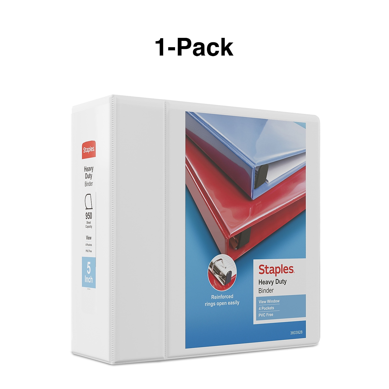Staples Heavy Duty 5" 3-Ring View Binder White (24700) 82660