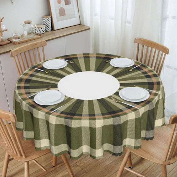 Green Plaid Checkered Ring Frame Round Tablecloth Waterproof Oil Proof Spill Proof Table Cloth 70" for Camping, Dining, Indoor and Outdoor Table Cover