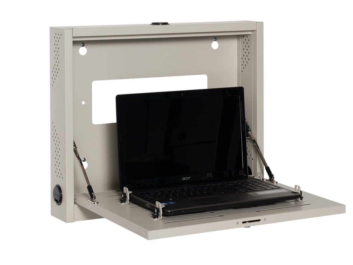 Gray Hideaway Laptop Wall Mount Desk Workstation with Lock and Cable