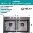 thumbnail image 6 of Strictly Sinks 33 inch Topmount Kitchen Workstation Sink Gunmetal Black 5050 Double Bowl 16 Gauge, 6 of 8