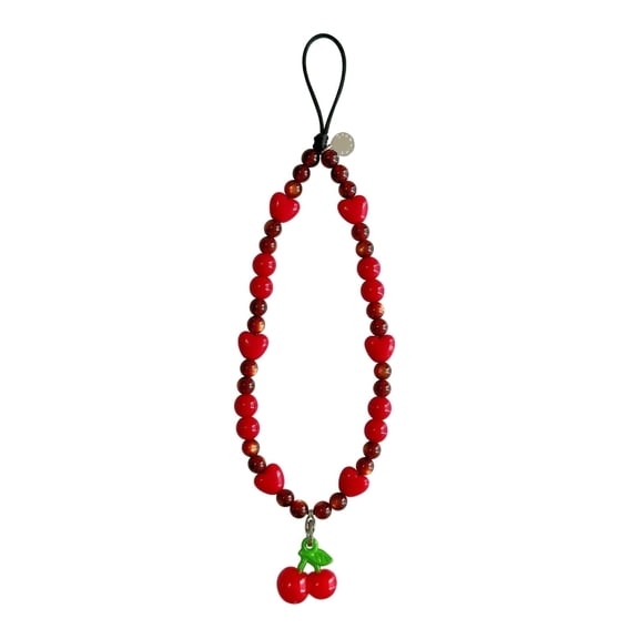PixiePods Cherries Phone Charm Strap Universal Cell Phone Lanyard Wrist Strap Beaded Phone Chain String Handmade Phone Case Accessories for Women Girls