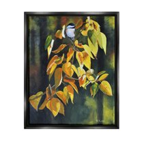 Stupell Industries Bird on Autumn Branch Botanical & Floral Painting Black Floater Framed Art Print Wall Art, 17 x 21