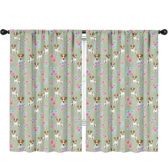 Jack Russell Terrier and Floral Insulated Teens Curtains Set Of 2, Bedroom Essentials, Toddler Room Decor 52"x84"