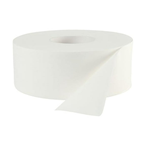 6100 JRT Bath Tissue, Jumbo Roll, 1000 ft, White, 12 Rolls - Two-Ply Toilet Paper, Embossed, Recycled Material, Wide Diameter, Long Lasting