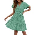 thumbnail image 1 of SURJDE Women's Bohemian Floral Printed Wrap V Neck Short Sleeve Split Beach Party Maxi Dress, 1 of 7