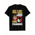 thumbnail image 6 of Men's 'Just a Boy Who Loves Ramen and Gaming' Anime Graphic T-Shirt - Black Cotton Tee with Casual Short Sleeve, All-Season Comfort, Machine Washable, Perfect for Gaming & Outdoor Activities, 6 of 6