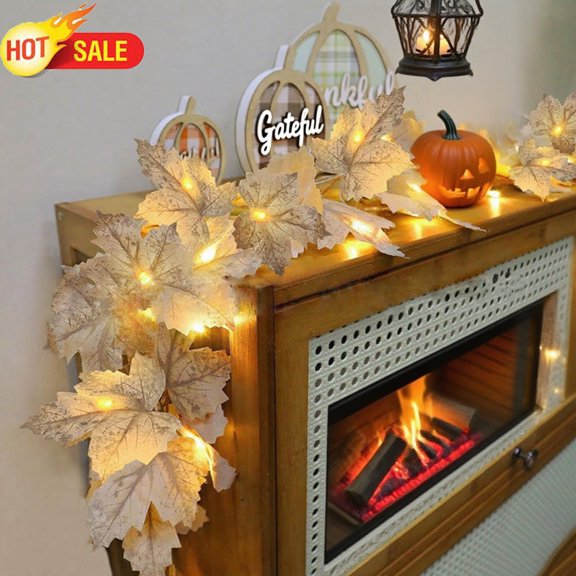 Qocolcyl Fall Decor Fall Garland Vine with Lights Fall Decorations for Home, Lighted Maples Leaves Garland Total 134in Battery Operated Indoor Outdoor Halloween Thanksgiving Christmas Decor