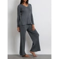 thumbnail image 4 of Women's 2 Piece Casual Outfits Long Sleeve V Neck Knit Tops Solid Color Ribbed Wide Leg Pants Sets, 4 of 10