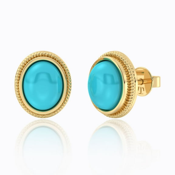Turquoise Oval Stud Earrings | 14K Gold Plated Vintage Style | Natural Gemstone Earrings | December Birthstone Jewelry