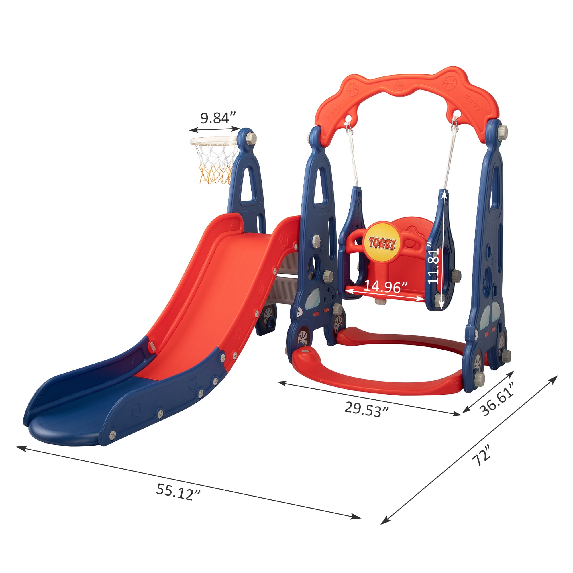 Nyeekoy 4 in 1 Toddler Climber and Swing Set, Play Climber Freestanding Slides Playset for Kids, Indoor Outdoor Playground Toy with Basketball Hoop & Ball