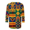 thumbnail image 5 of LYEAA Women African Diaspora Tee 3/4 Sleeve Round Neck Cotton Shirt Loose Fit Casual Cultural Apparel Black History Month Wear Multicolor S, 5 of 5