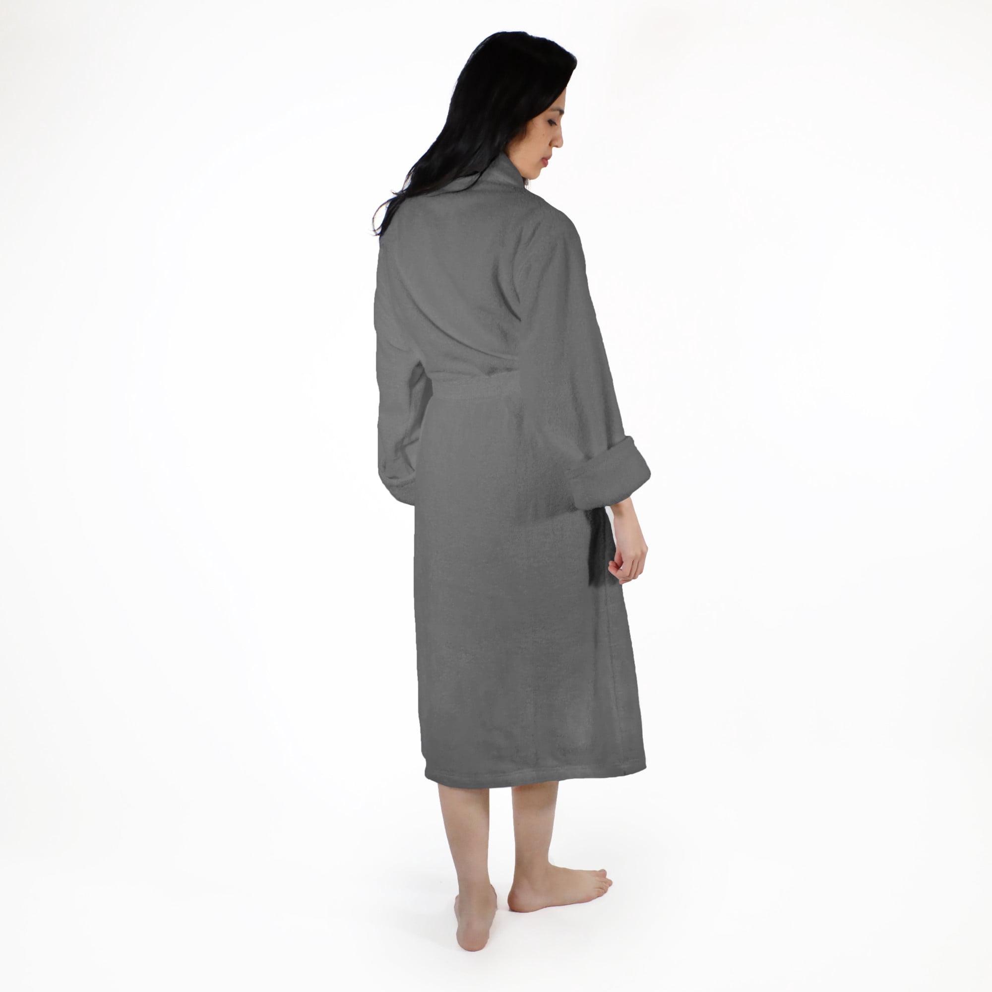 Superior Women's Turkish Cotton Terry Ultra-Soft and Absorbent Long Bathrobe, Grey, Small / Medium
