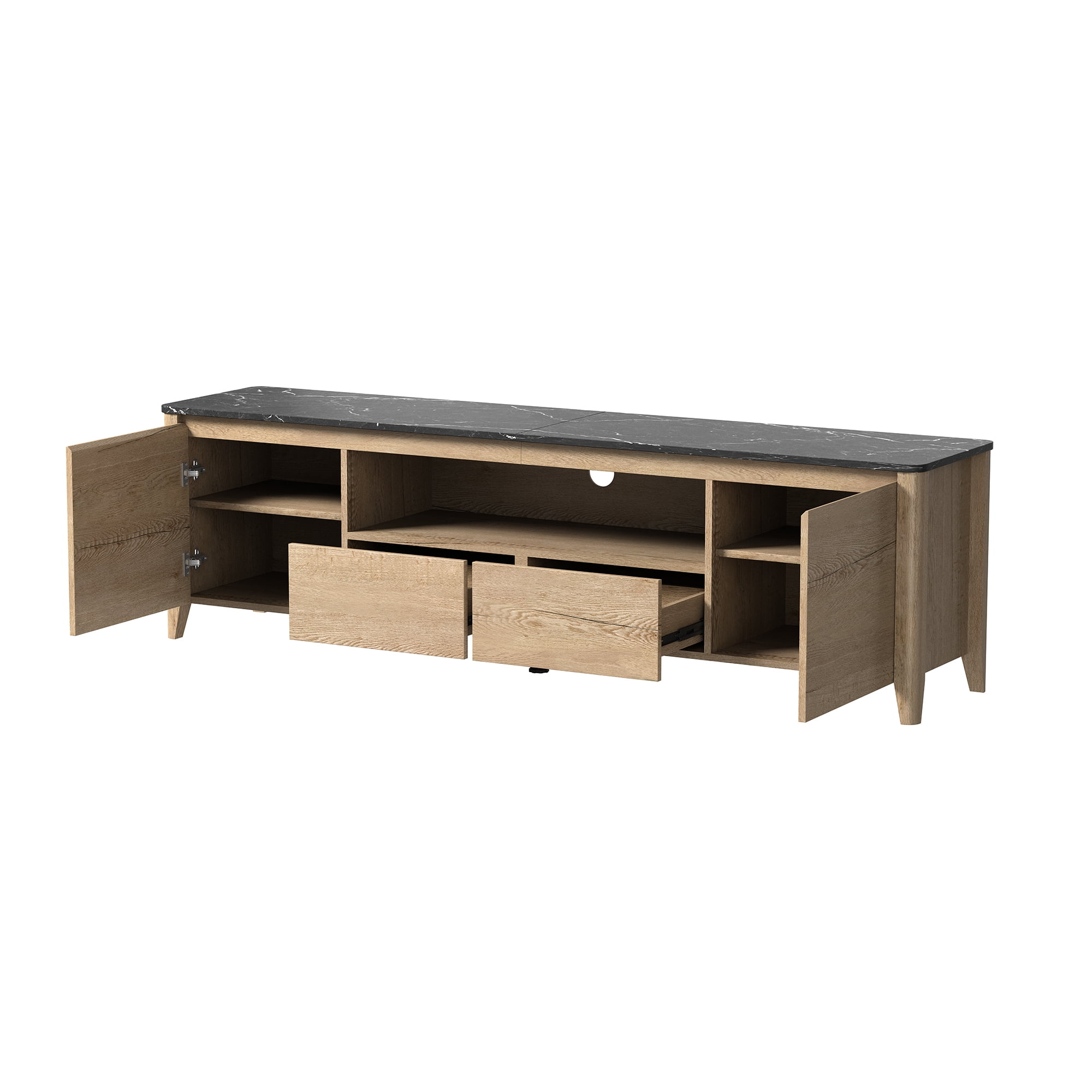 Kadyn Modern TV stand with LED Lights and Storage, TV Console for Up to 80 inch, Entertainment Center, Natural and White