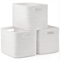3 Pack Storage Basket, 11"x11"x9" (18L) Rectangle Woven Baskets for Storage, Cotton Rope Basket for toys, Towel Baskets, Closet Organizer Bins Shelves Organizer, Decorative Basket(White)