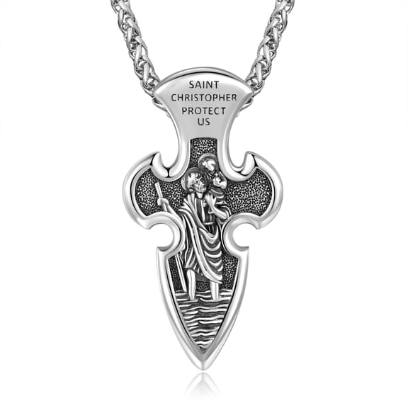 TANGPOET 925 Sterling Sliver Catholic Archangel St Christopher Pendant Amulet Necklace Religious Jewelry Gifts for Men Women