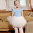 thumbnail image 5 of LYMAYTER Toddler 2PC Ballet Leotard Set Girls Short Sleeve Leotard Tutu Skirt Exam Performance Suit 3-11Y, 5 of 8