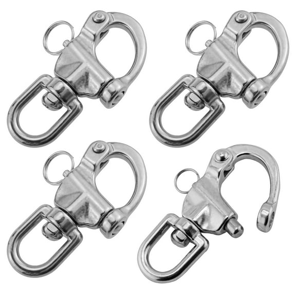 4 Pcs 316 Stainless Steel Swivel Eye Snap Shackle, 2.8 in / 70 mm Quick Release Circle Rotating Spring Shackle, 992 lbs / 450 kg Capacity, Marine Hardware Rigging