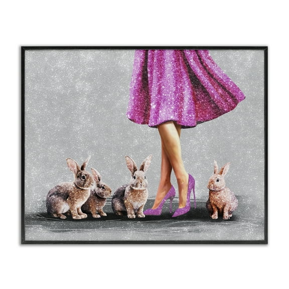 Stupell Industries Chic Woman with Rabbits People Painting Black Framed Art Print Wall Art, 14 x 11