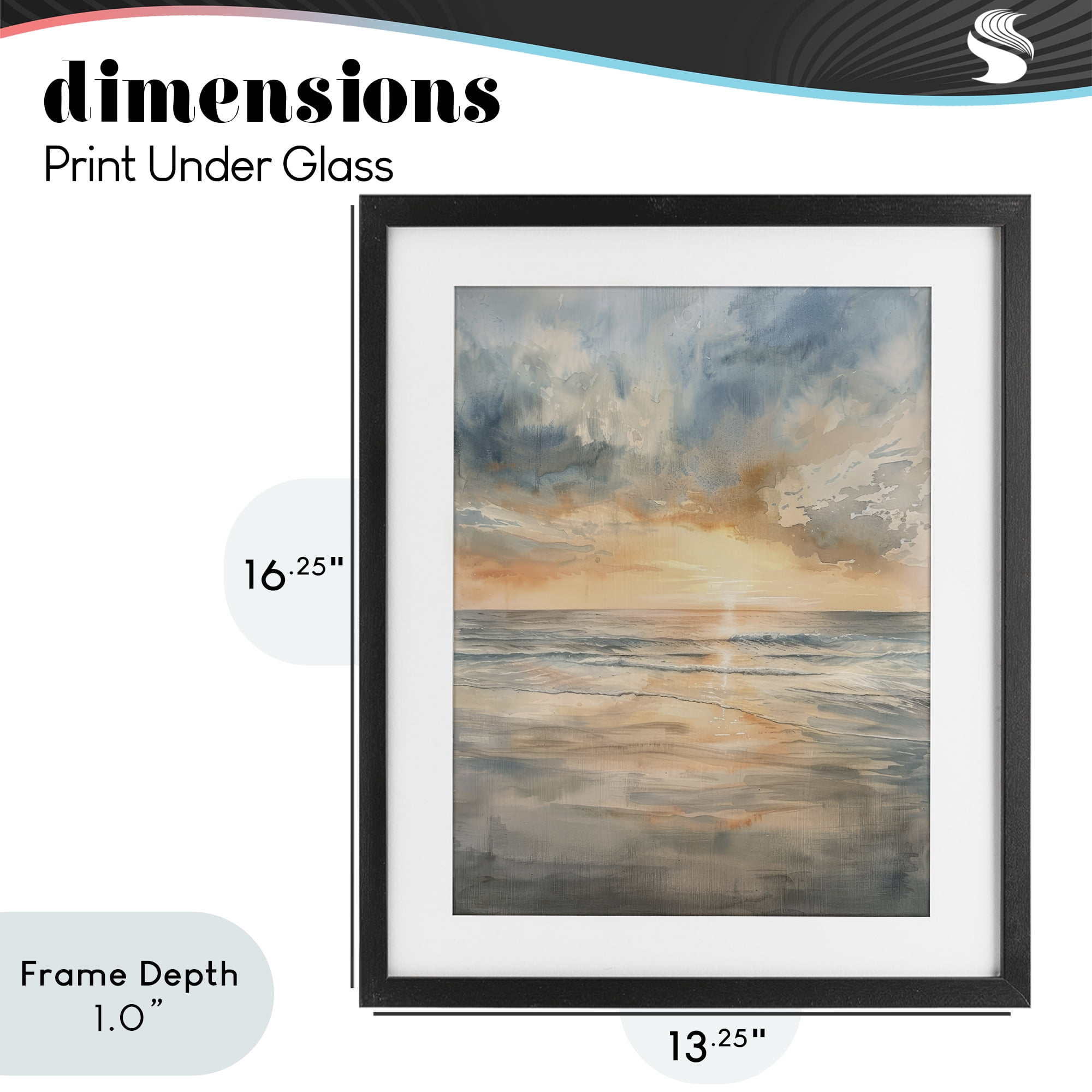 Stupell Industries Coastal Sunset over Gentle Waves Black Framed Print Under Glass, design by Petal Prints Design
