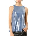 thumbnail image 3 of MODA NOVA Junior's Metallic Shiny Tank Top Party Club A-Line Shimmer Camisole Blue XL, 3 of 6
