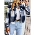thumbnail image 4 of Women's Casual Plaid Flannel Cropped Jacket Button Front Long Sleeve Fall Coat, 4 of 7